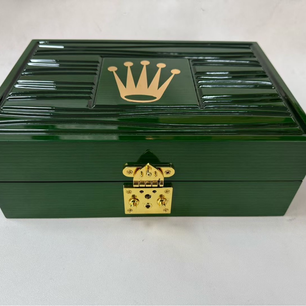 Mens Green Watch Storage Box With Gold Crown Accent